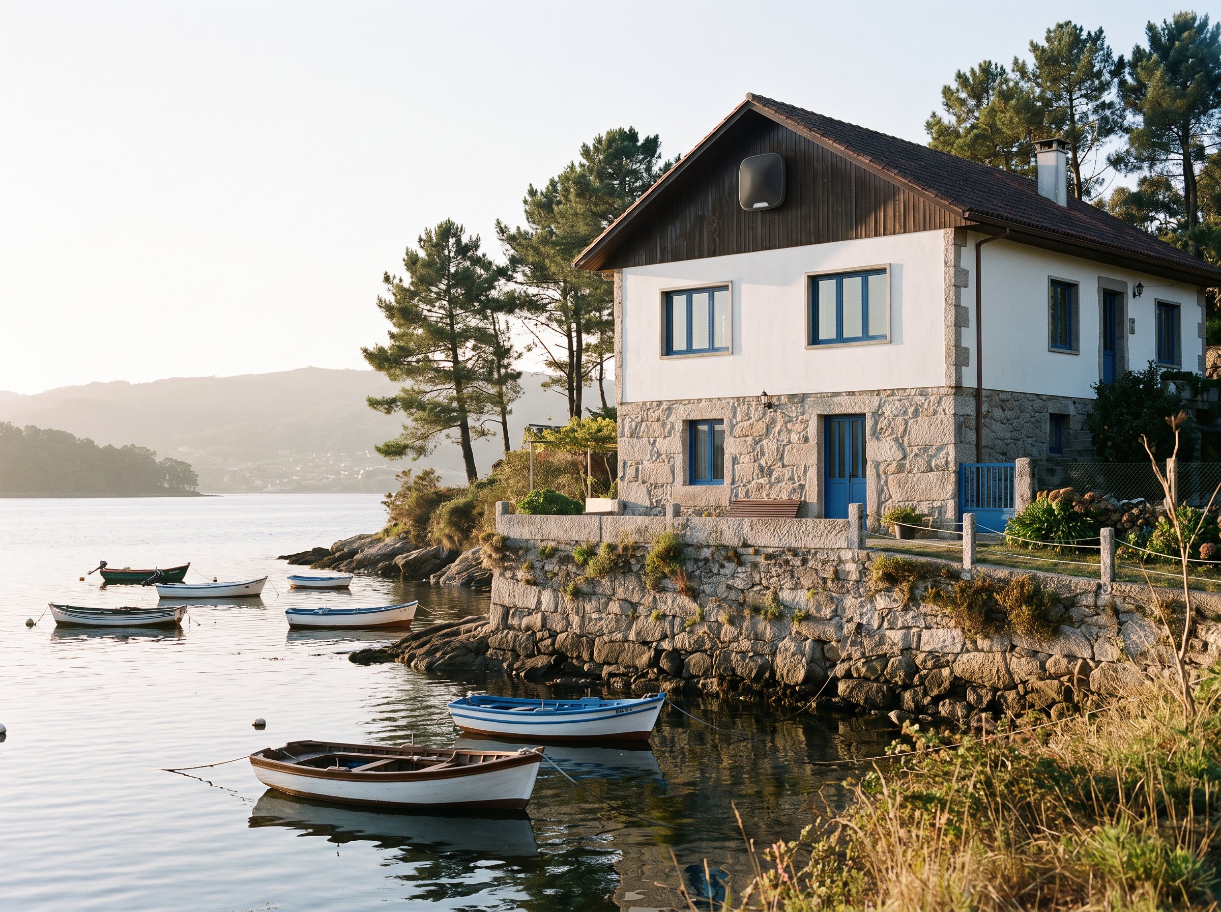 Casa junto a la ría en el Morrazo protegida con sirena exterior Ajax