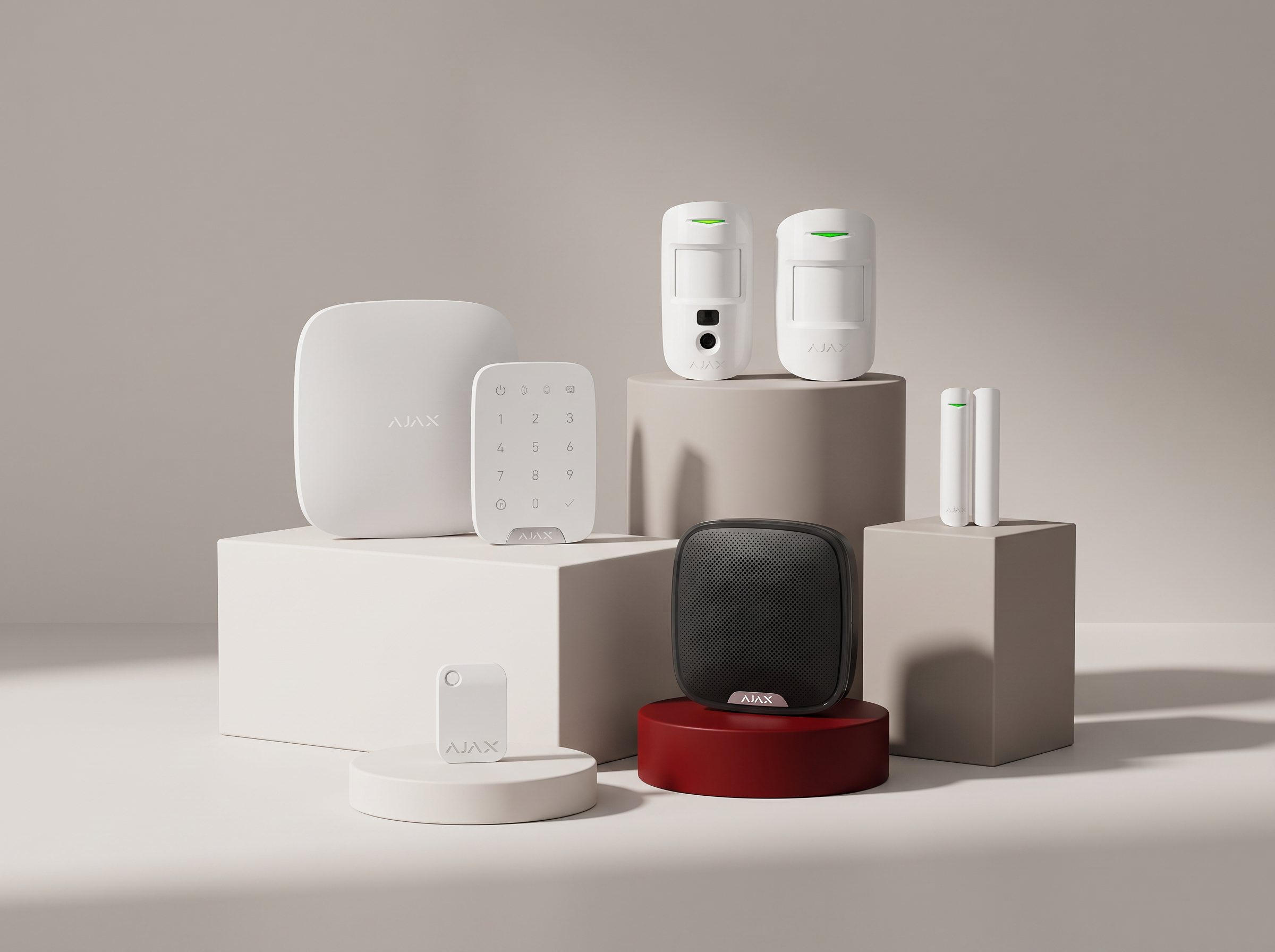 Kit de alarma Ajax: central, teclado, detectores, contacto magnético y sirena exterior